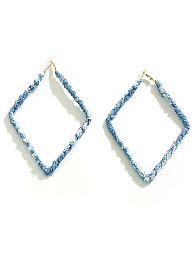 WFik Boho Large Denim Square Hoop Earrings,Simple Exaggerated Big Square Round Dangle Earrings Statement Earrings Jewelry Summer Beach Body Accessories Jewelry for Women (C) - Image 3